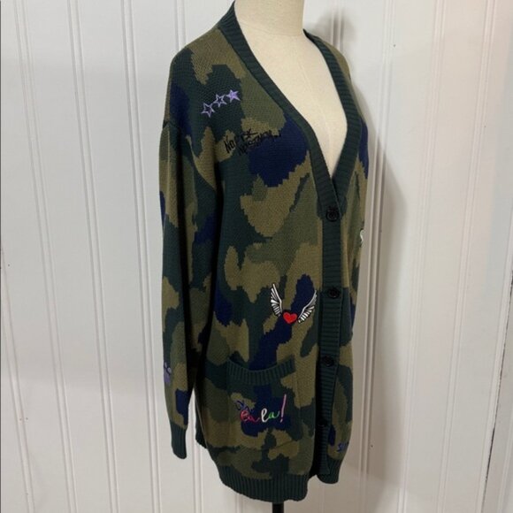 Vilagallo Anthropologie embroidered camo cardigan sweater S Small - Picture 2 of 15